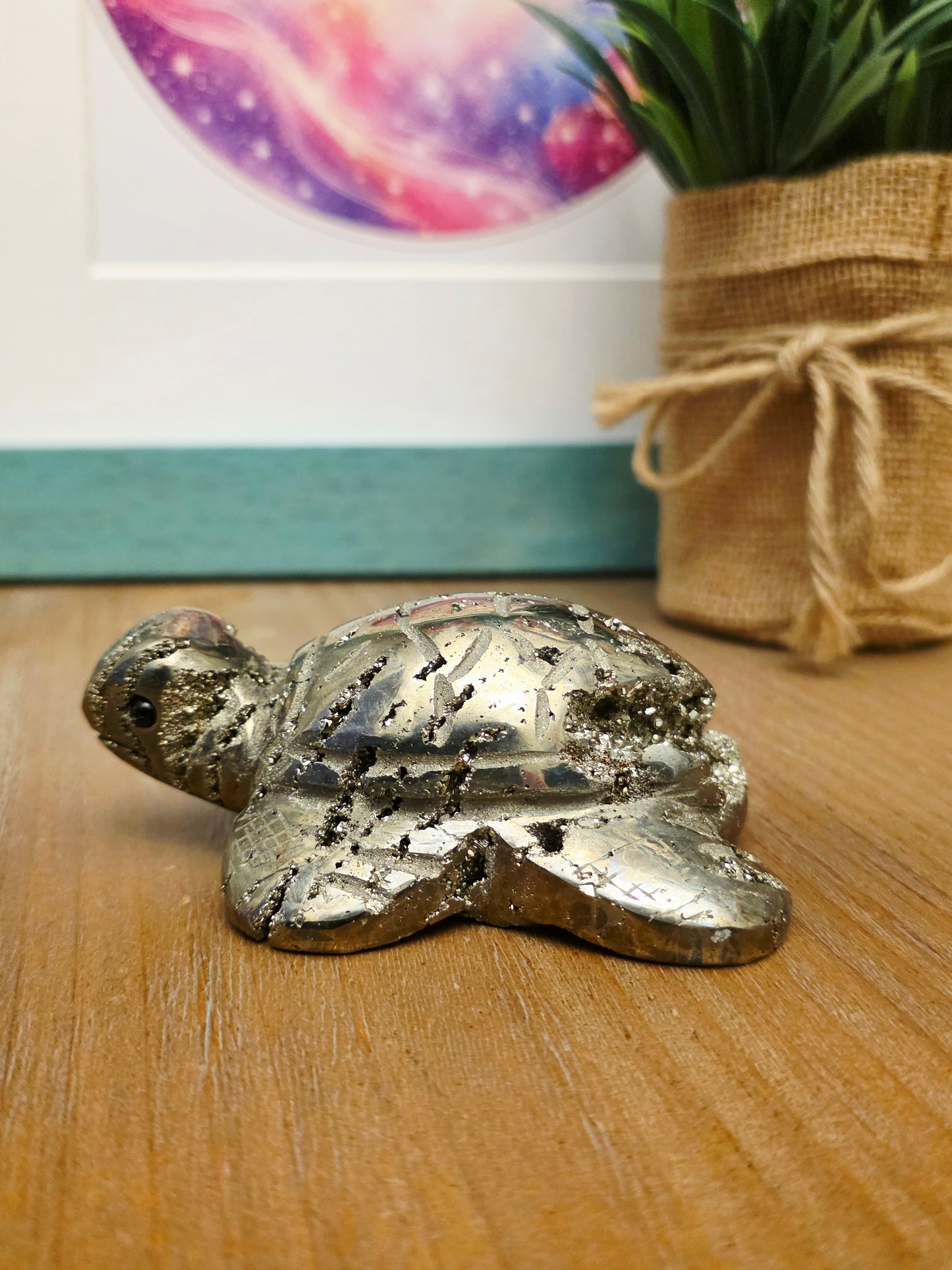 Natural Pyrite Sea Turtle Crystal Carving | 3” Fool’s Gold Turtle | Abundance Prosperity Crystal | Crystal Animal Figurine | Feng Shui Decor