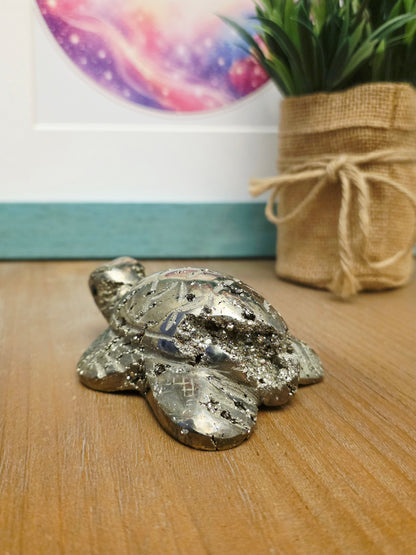 Natural Pyrite Sea Turtle Crystal Carving | 3” Fool’s Gold Turtle | Abundance Prosperity Crystal | Crystal Animal Figurine | Feng Shui Decor