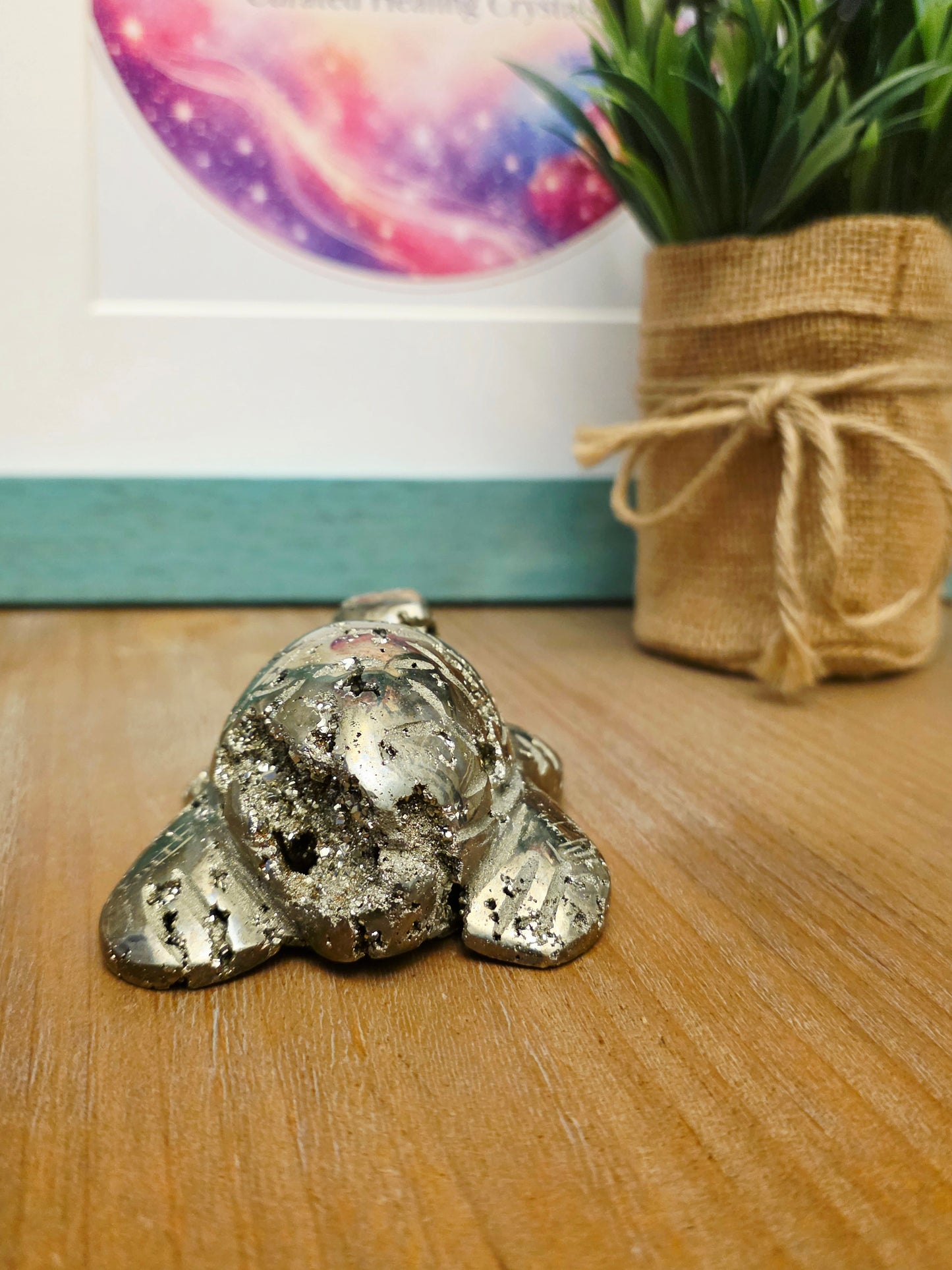 Natural Pyrite Sea Turtle Crystal Carving | 3” Fool’s Gold Turtle | Abundance Prosperity Crystal | Crystal Animal Figurine | Feng Shui Decor