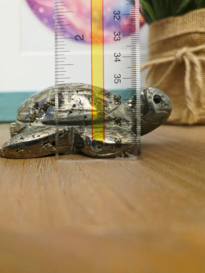 Natural Pyrite Sea Turtle Crystal Carving | 3” Fool’s Gold Turtle | Abundance Prosperity Crystal | Crystal Animal Figurine | Feng Shui Decor