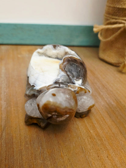 Natural Agate Geode Turtle Carving | Druzy Crystal Turtle | Large 4.25" Crystal Animal | One-of-a-Kind Agate Decor
