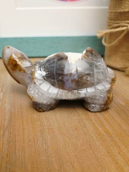 Natural Agate Geode Turtle Carving | Druzy Crystal Turtle | Large 4.25" Crystal Animal | One-of-a-Kind Agate Decor