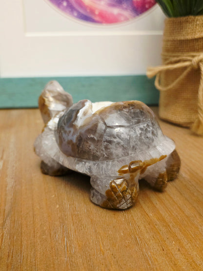 Natural Agate Geode Turtle Carving | Druzy Crystal Turtle | Large 4.25" Crystal Animal | One-of-a-Kind Agate Decor