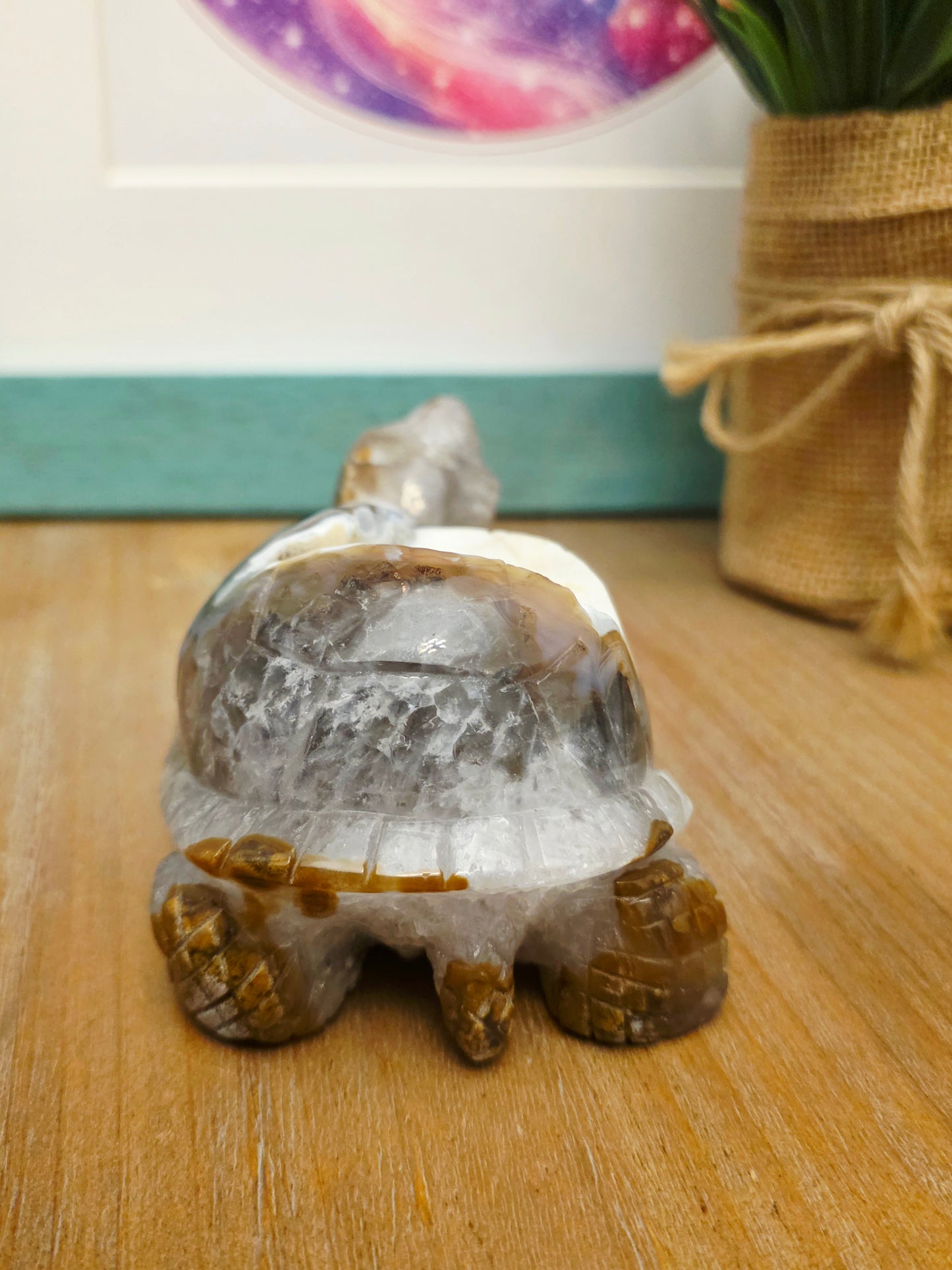 Natural Agate Geode Turtle Carving | Druzy Crystal Turtle | Large 4.25" Crystal Animal | One-of-a-Kind Agate Decor