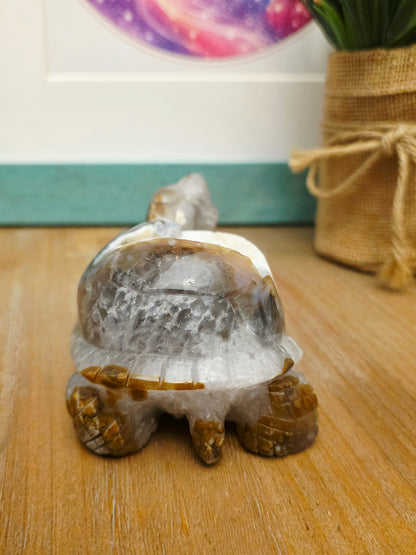 Natural Agate Geode Turtle Carving | Druzy Crystal Turtle | Large 4.25" Crystal Animal | One-of-a-Kind Agate Decor