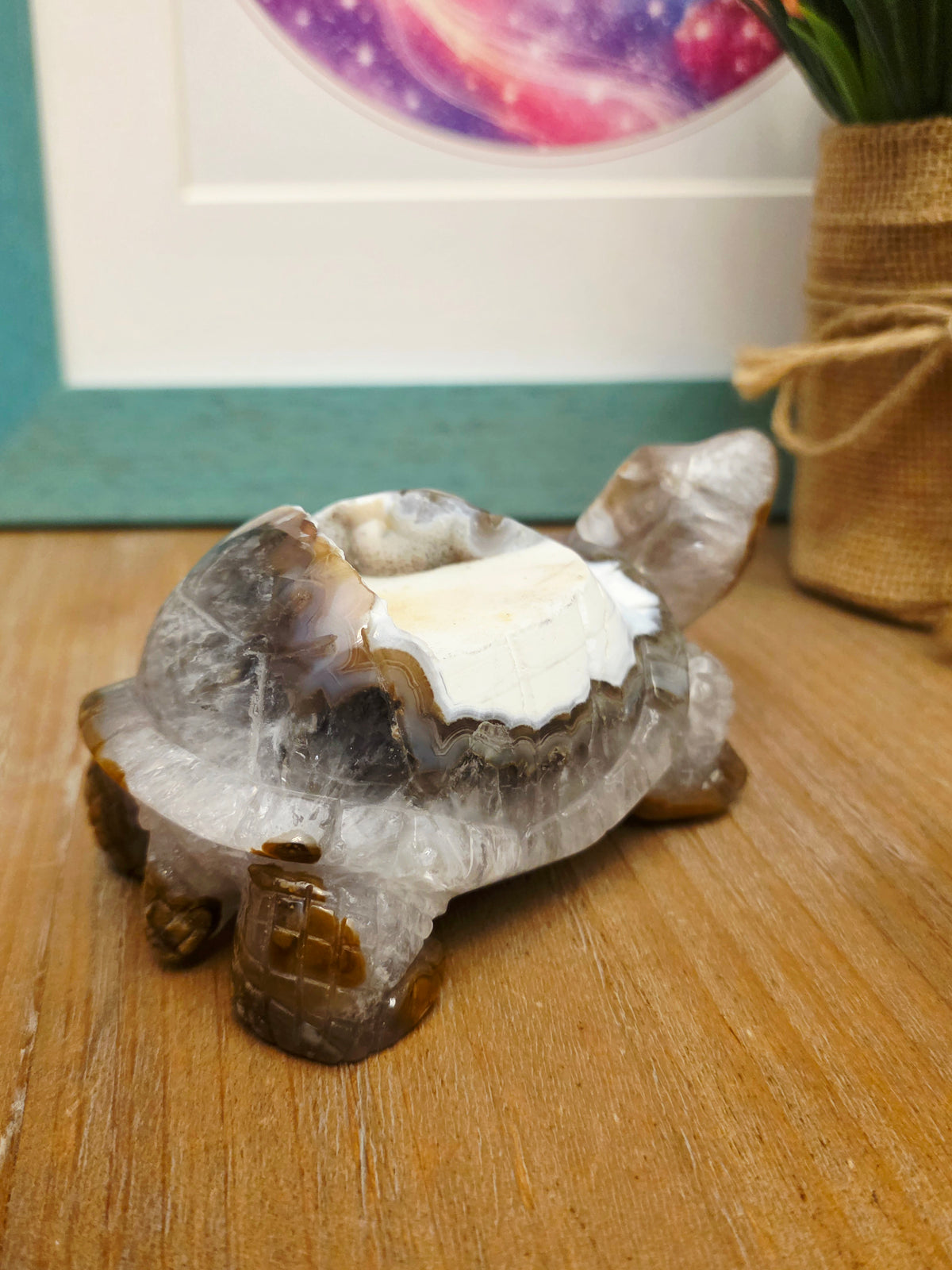 Natural Agate Geode Turtle Carving | Druzy Crystal Turtle | Large 4.25" Crystal Animal | One-of-a-Kind Agate Decor