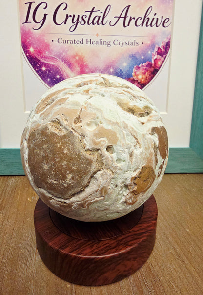 Large Natural Crystal Sphere | Mint Green & Caramel Matrix Stone | Druzy Cavities | 3.75” Statement Crystal | One of a Kind