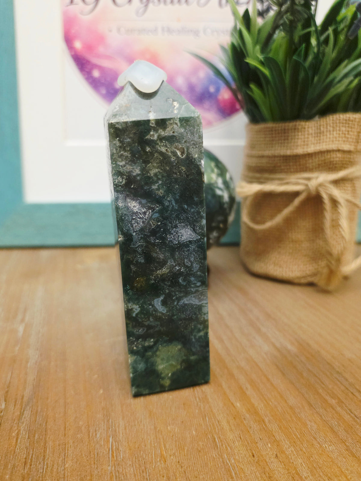 Moss Agate Tower | Large Green Crystal Point | Natural Moss Agate Obelisk | Forest Crystal Tower | Grounding Crystal Decor
