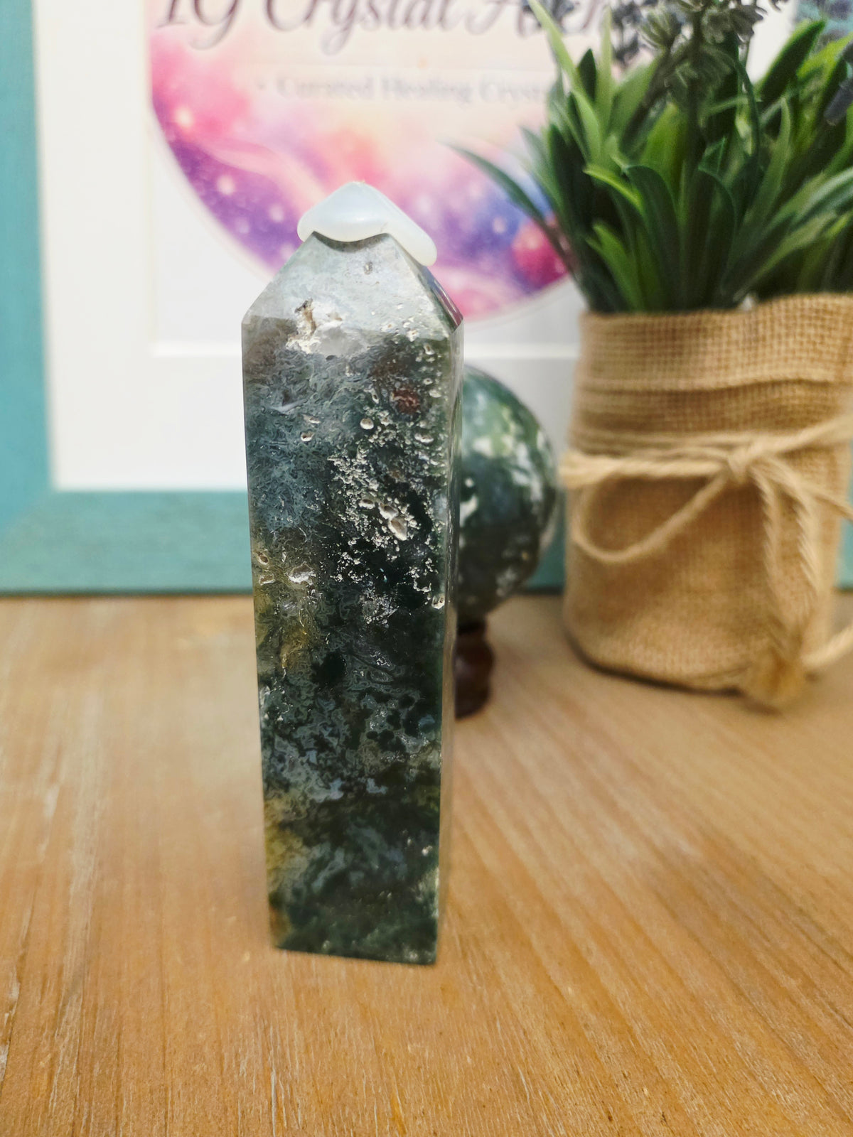 Moss Agate Sphere | Dark Green Crystal Ball | Natural Moss Agate Crystal | Forest Green Stone Sphere | Crystal Collector Gift
