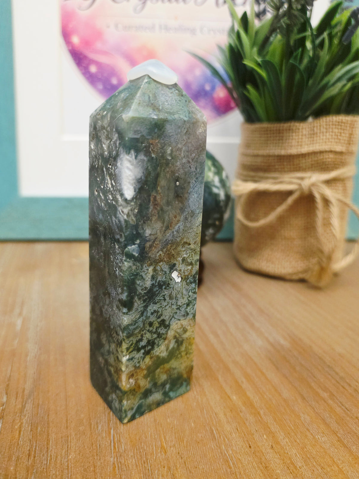 Moss Agate Sphere | Dark Green Crystal Ball | Natural Moss Agate Crystal | Forest Green Stone Sphere | Crystal Collector Gift