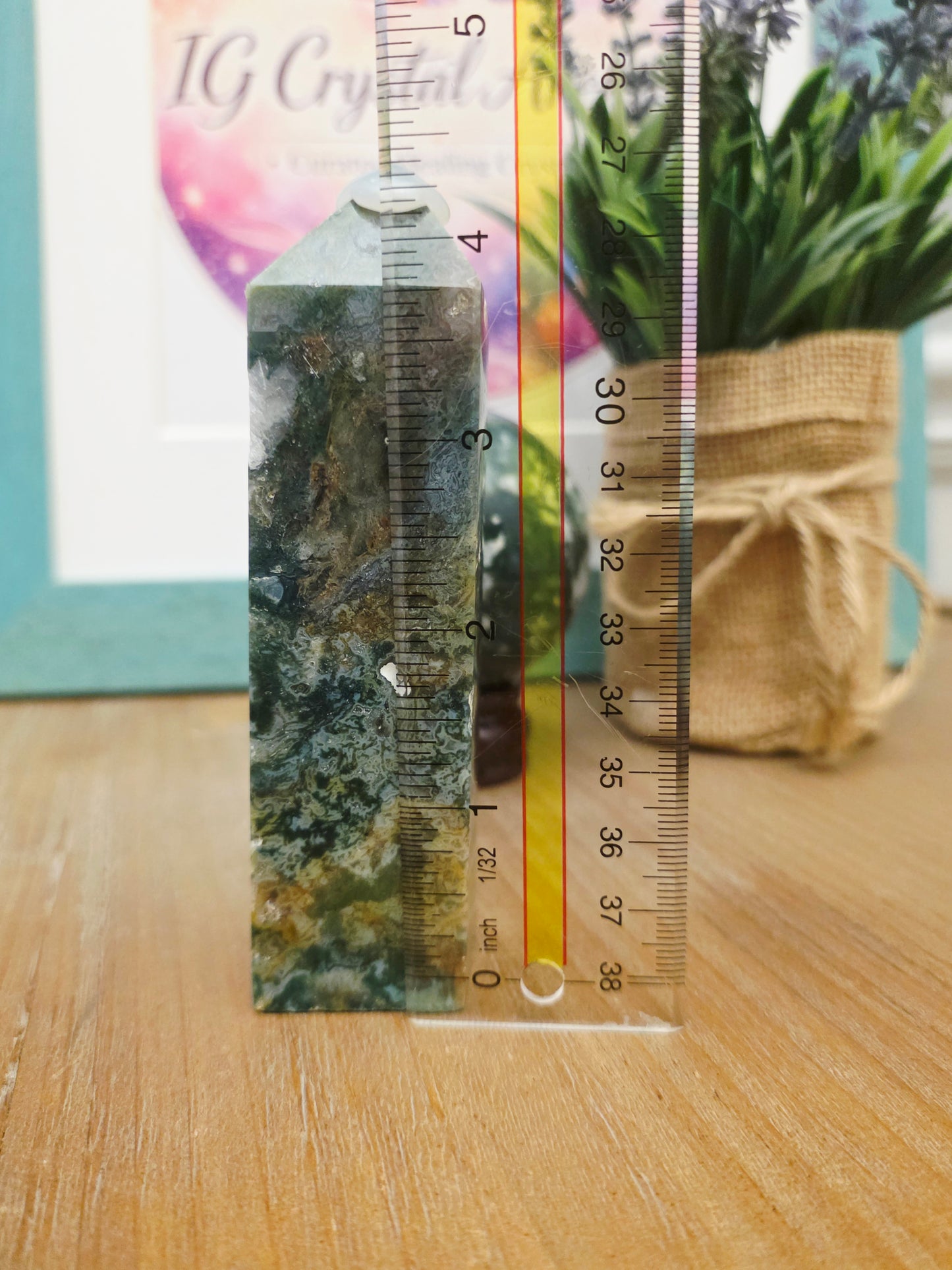 Moss Agate Tower | Large Green Crystal Point | Natural Moss Agate Obelisk | Forest Crystal Tower | Grounding Crystal Decor