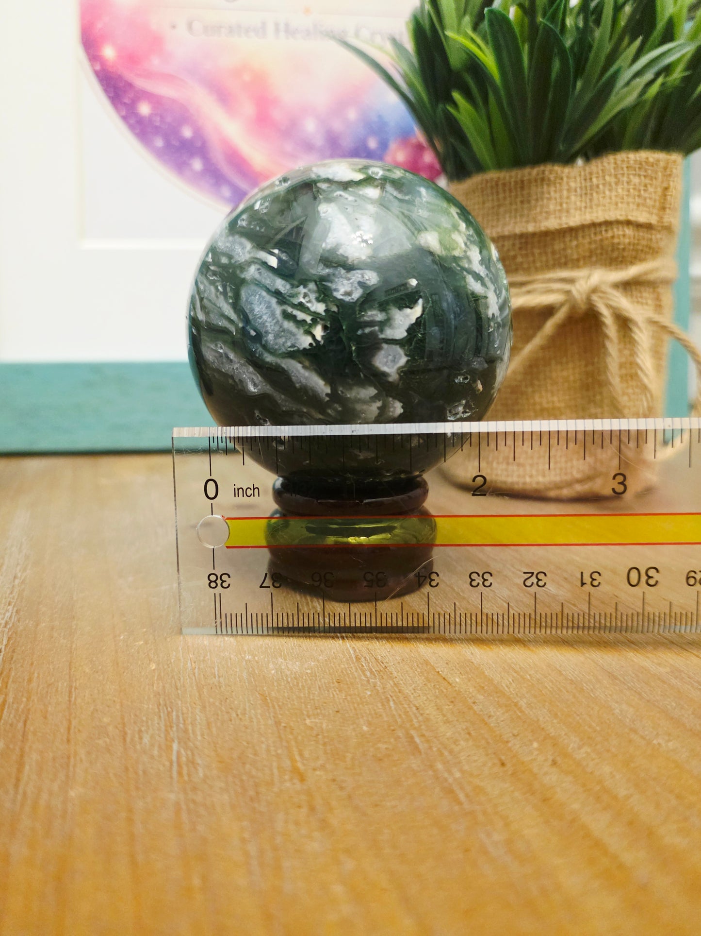 Moss Agate Sphere | Dark Green Crystal Ball | Natural Moss Agate Crystal | Forest Green Stone Sphere | Crystal Collector Gift