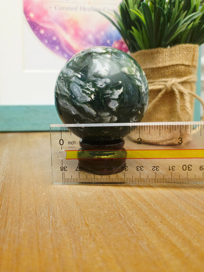 Moss Agate Sphere | Dark Green Crystal Ball | Natural Moss Agate Crystal | Forest Green Stone Sphere | Crystal Collector Gift
