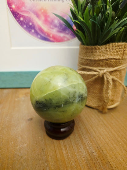 Lemon Serpentine Crystal Sphere | New Jade Green Crystal Ball | Natural Polished Gemstone