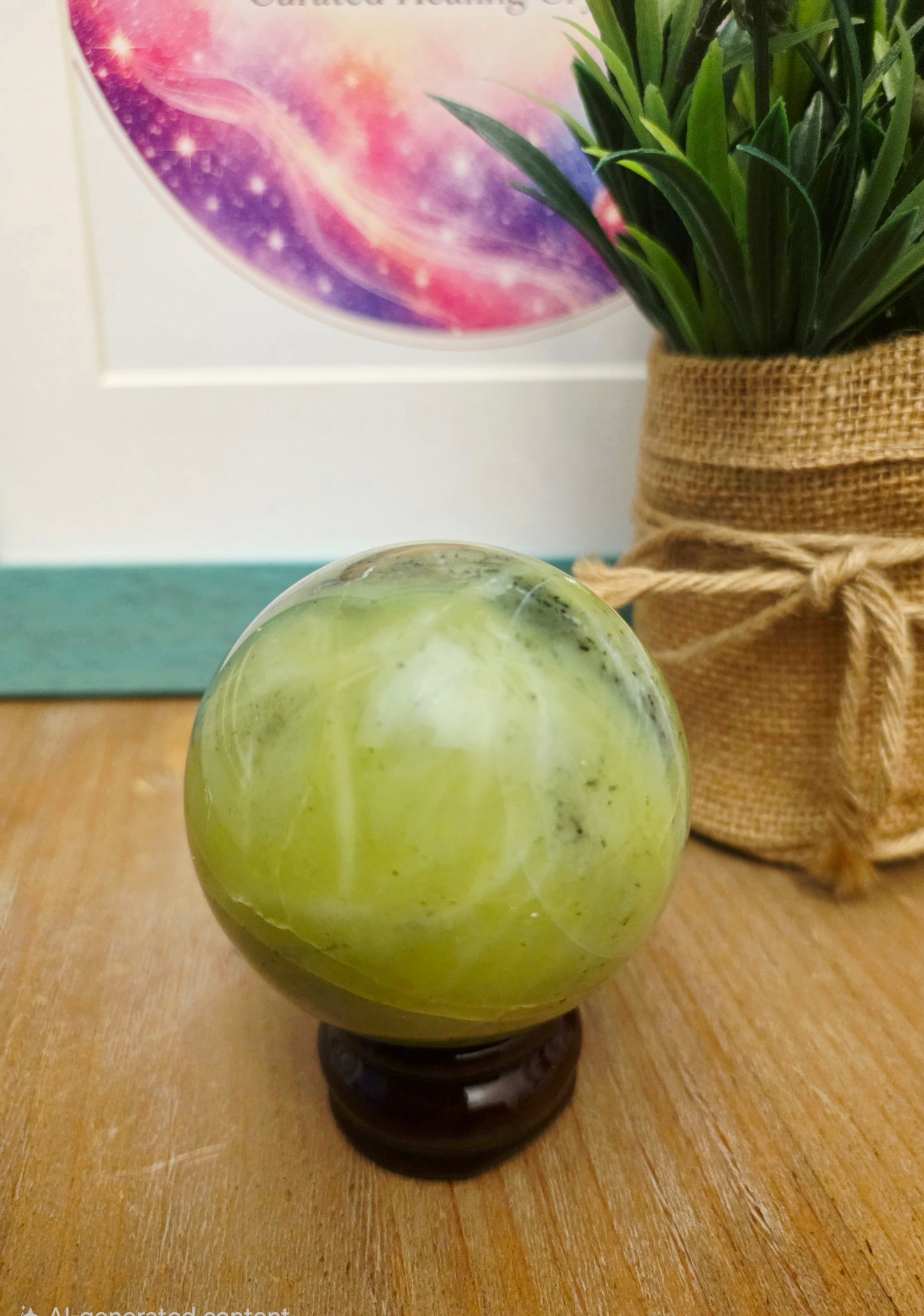Lemon Serpentine Crystal Sphere | New Jade Green Crystal Ball | Natural Polished Gemstone