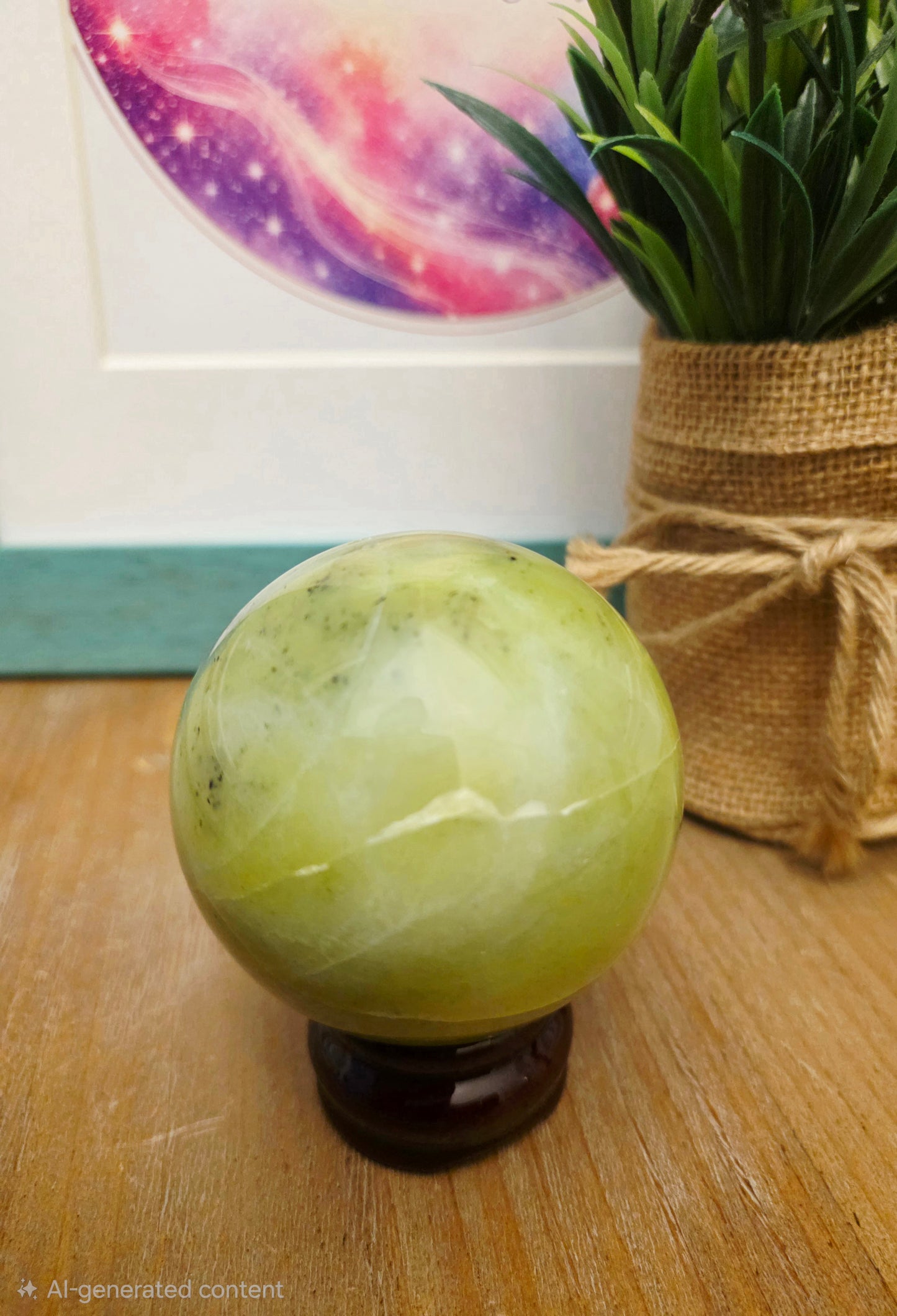 Lemon Serpentine Crystal Sphere | New Jade Green Crystal Ball | Natural Polished Gemstone