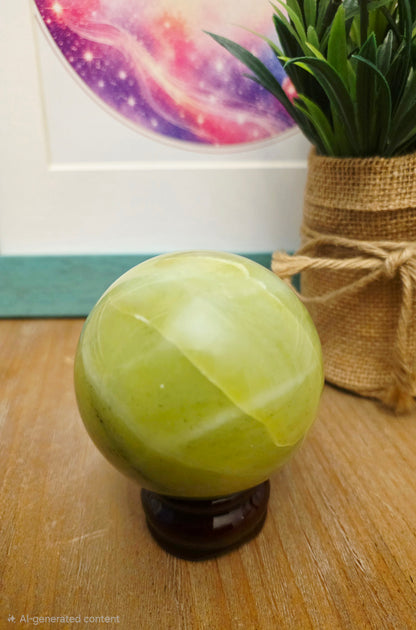 Lemon Serpentine Crystal Sphere | New Jade Green Crystal Ball | Natural Polished Gemstone