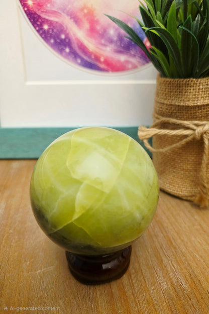 Lemon Serpentine Crystal Sphere | New Jade Green Crystal Ball | Natural Polished Gemstone