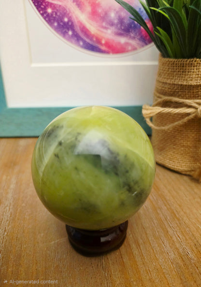 Lemon Serpentine Crystal Sphere | New Jade Green Crystal Ball | Natural Polished Gemstone