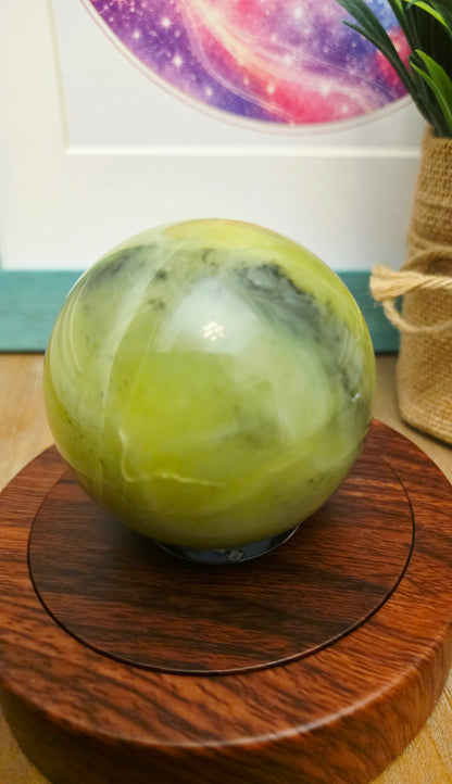Lemon Serpentine Crystal Sphere | New Jade Green Crystal Ball | Natural Polished Gemstone