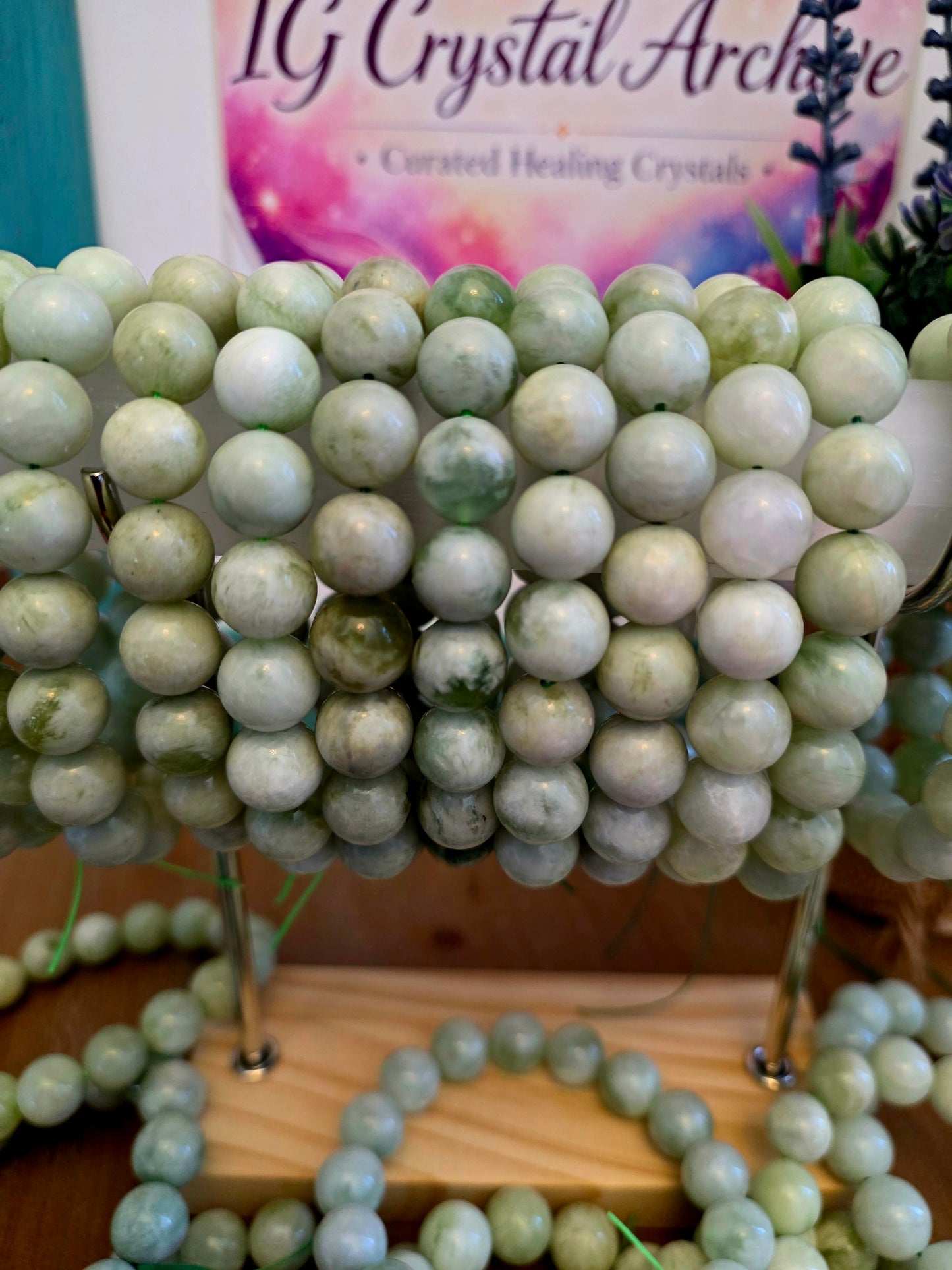 Green Jade Gemstone Bracelet | Natural Stone Beaded Stretch Bracelet | Pale Green Crystal Jewelry | Unisex Crystal Bracelet