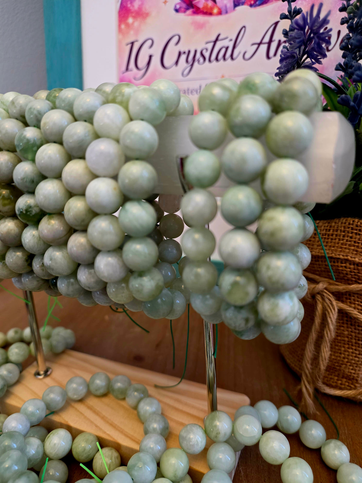 Green Jade Gemstone Bracelet | Natural Stone Beaded Stretch Bracelet | Pale Green Crystal Jewelry | Unisex Crystal Bracelet