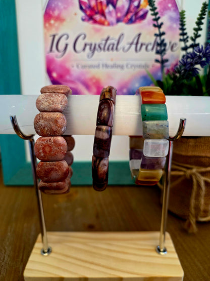Mixed Gemstone Crystal Bracelets | Natural Stone Stretch Bracelet | Chunky Rectangle Bead Bracelet | Choose Your Crystal Jewelry