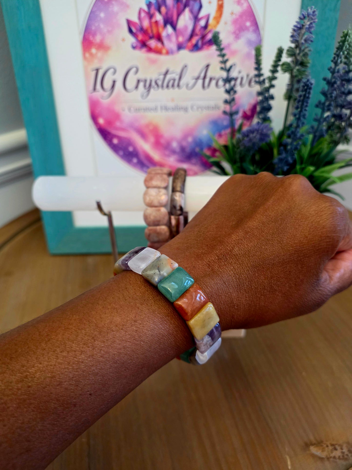 Mixed Gemstone Crystal Bracelets | Natural Stone Stretch Bracelet | Chunky Rectangle Bead Bracelet | Choose Your Crystal Jewelry