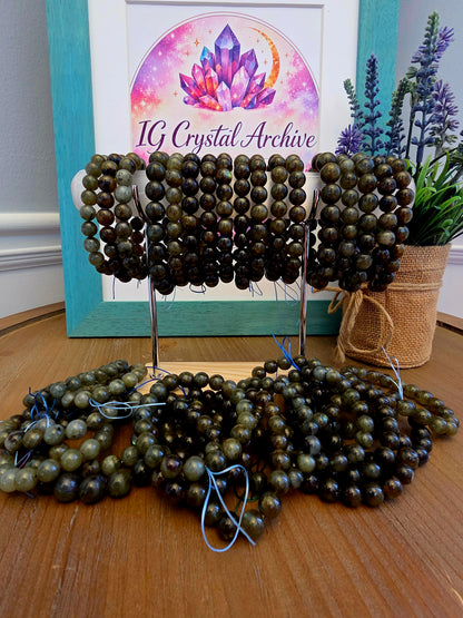 Natural Labradorite Crystal Bracelet | Flashy Labradorite Gemstone Beads | Protection & Intuition Stretch Bracelet