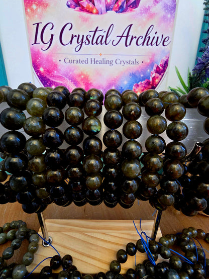 Natural Labradorite Crystal Bracelet | Flashy Labradorite Gemstone Beads | Protection & Intuition Stretch Bracelet