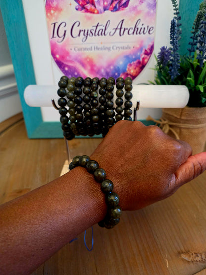 Natural Labradorite Crystal Bracelet | Flashy Labradorite Gemstone Beads | Protection & Intuition Stretch Bracelet