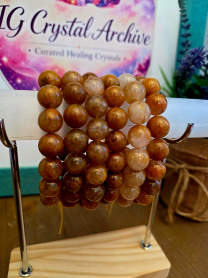 Golden Healer Quartz Bracelet | Natural Golden Hematoid Quartz Crystal | Healing Energy Stretch Gemstone Bracelet