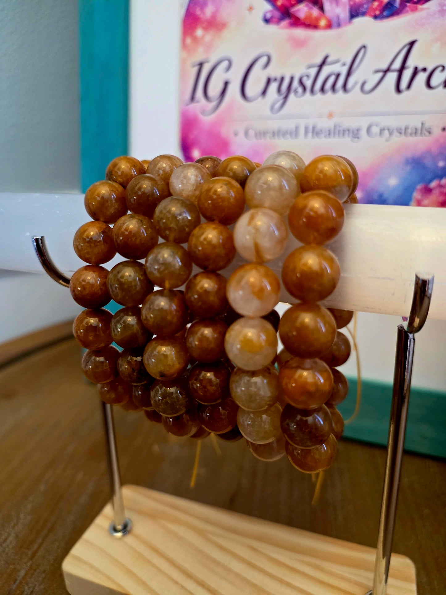 Golden Healer Quartz Bracelet | Natural Golden Hematoid Quartz Crystal | Healing Energy Stretch Gemstone Bracelet