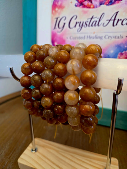 Golden Healer Quartz Bracelet | Natural Golden Hematoid Quartz Crystal | Healing Energy Stretch Gemstone Bracelet