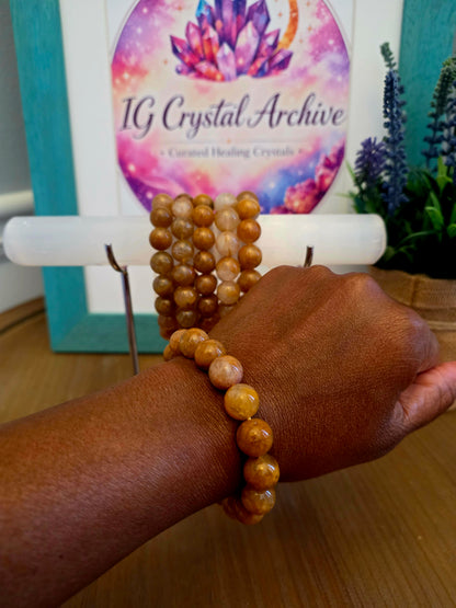 Golden Healer Quartz Bracelet | Natural Golden Hematoid Quartz Crystal | Healing Energy Stretch Gemstone Bracelet