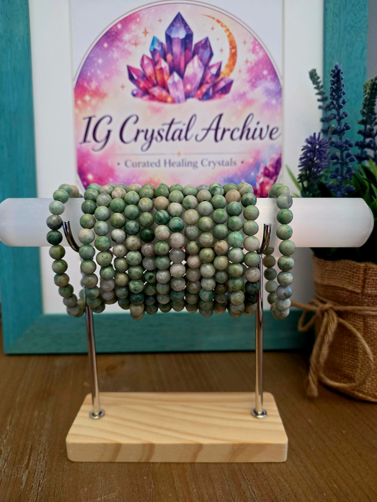 Natural Green Jasper Agate Crystal Bracelet | Sage Green Gemstone Beaded Bracelet | Earthy Crystal Jewelry