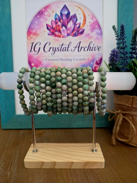 Natural Green Jasper Agate Crystal Bracelet | Sage Green Gemstone Beaded Bracelet | Earthy Crystal Jewelry