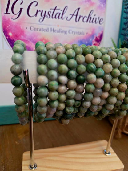 Natural Green Jasper Agate Crystal Bracelet | Sage Green Gemstone Beaded Bracelet | Earthy Crystal Jewelry