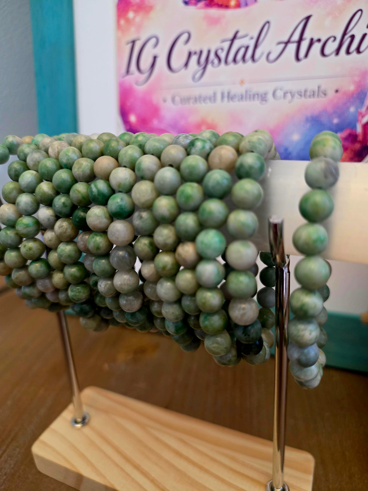 Natural Green Jasper Agate Crystal Bracelet | Sage Green Gemstone Beaded Bracelet | Earthy Crystal Jewelry
