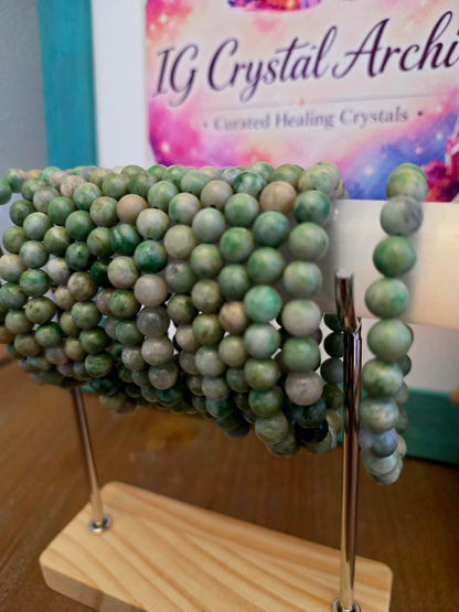 Natural Green Jasper Agate Crystal Bracelet | Sage Green Gemstone Beaded Bracelet | Earthy Crystal Jewelry