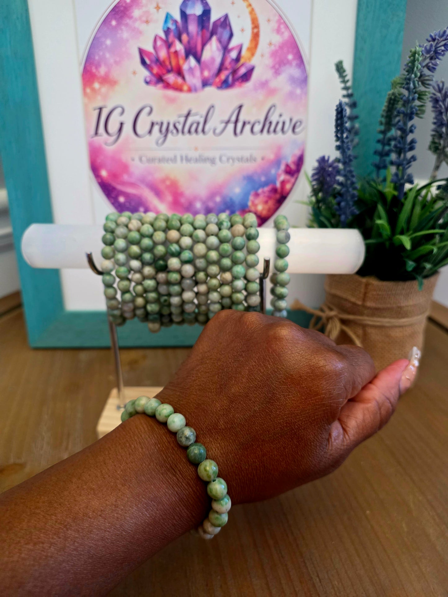 Natural Green Jasper Agate Crystal Bracelet | Sage Green Gemstone Beaded Bracelet | Earthy Crystal Jewelry