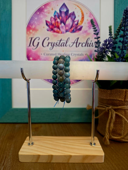 Natural Blue Apatite Bracelet | Blue Green Gemstone Beaded Bracelet | Teal Crystal Jewelry | Polished Stone Bracelet