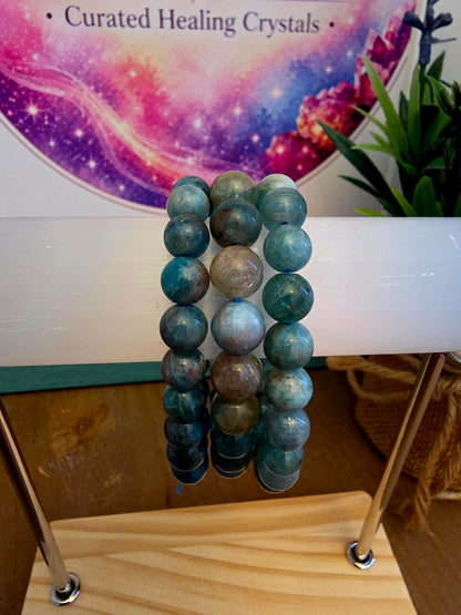 Natural Blue Apatite Bracelet | Blue Green Gemstone Beaded Bracelet | Teal Crystal Jewelry | Polished Stone Bracelet