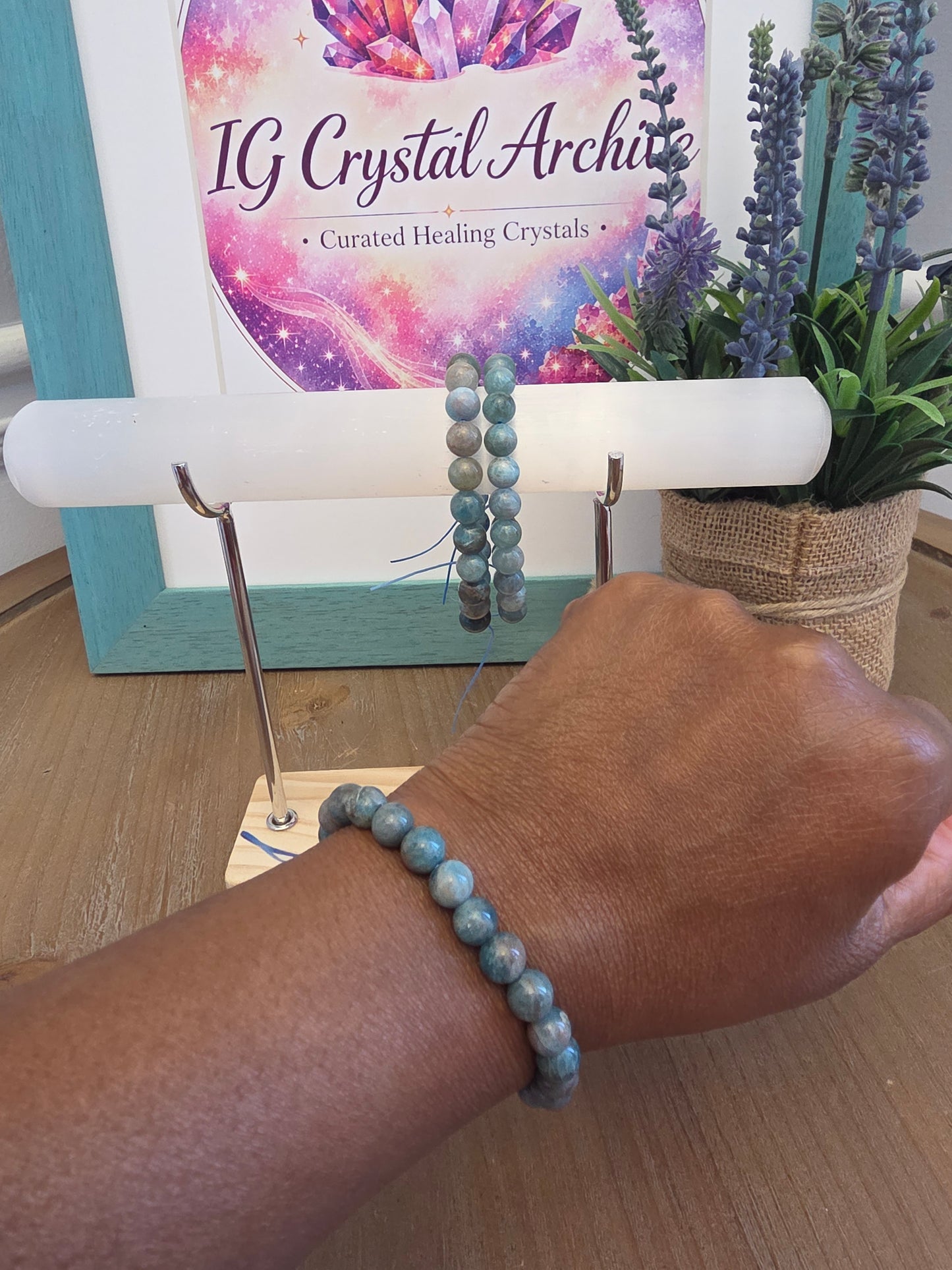 Natural Blue Apatite Bracelet | Blue Green Gemstone Beaded Bracelet | Teal Crystal Jewelry | Polished Stone Bracelet