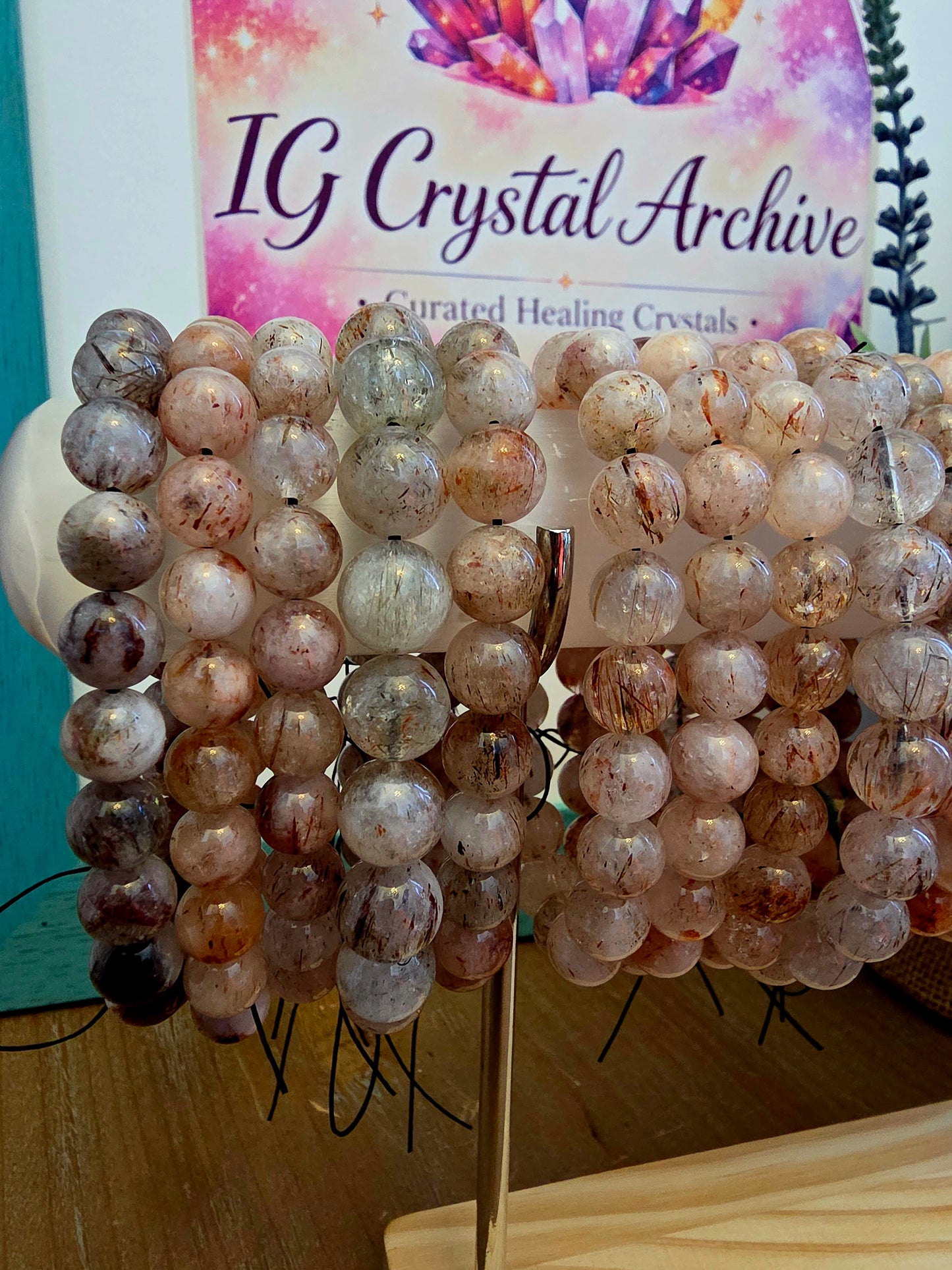 Natural Included Quartz Bracelet | Red & Copper Inclusion Quartz | Clear Gemstone Beaded Bracelet | Natural Stone Jewelry