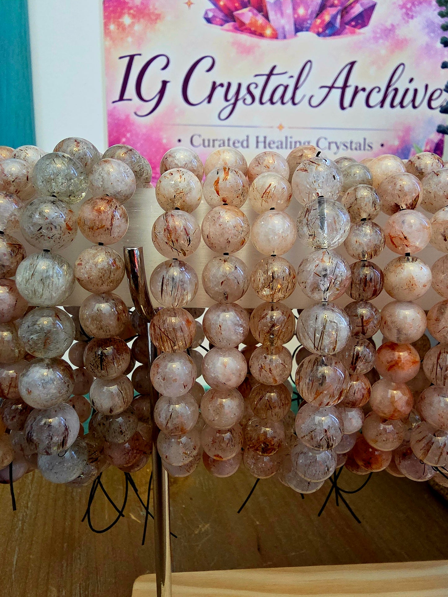 Natural Included Quartz Bracelet | Red & Copper Inclusion Quartz | Clear Gemstone Beaded Bracelet | Natural Stone Jewelry