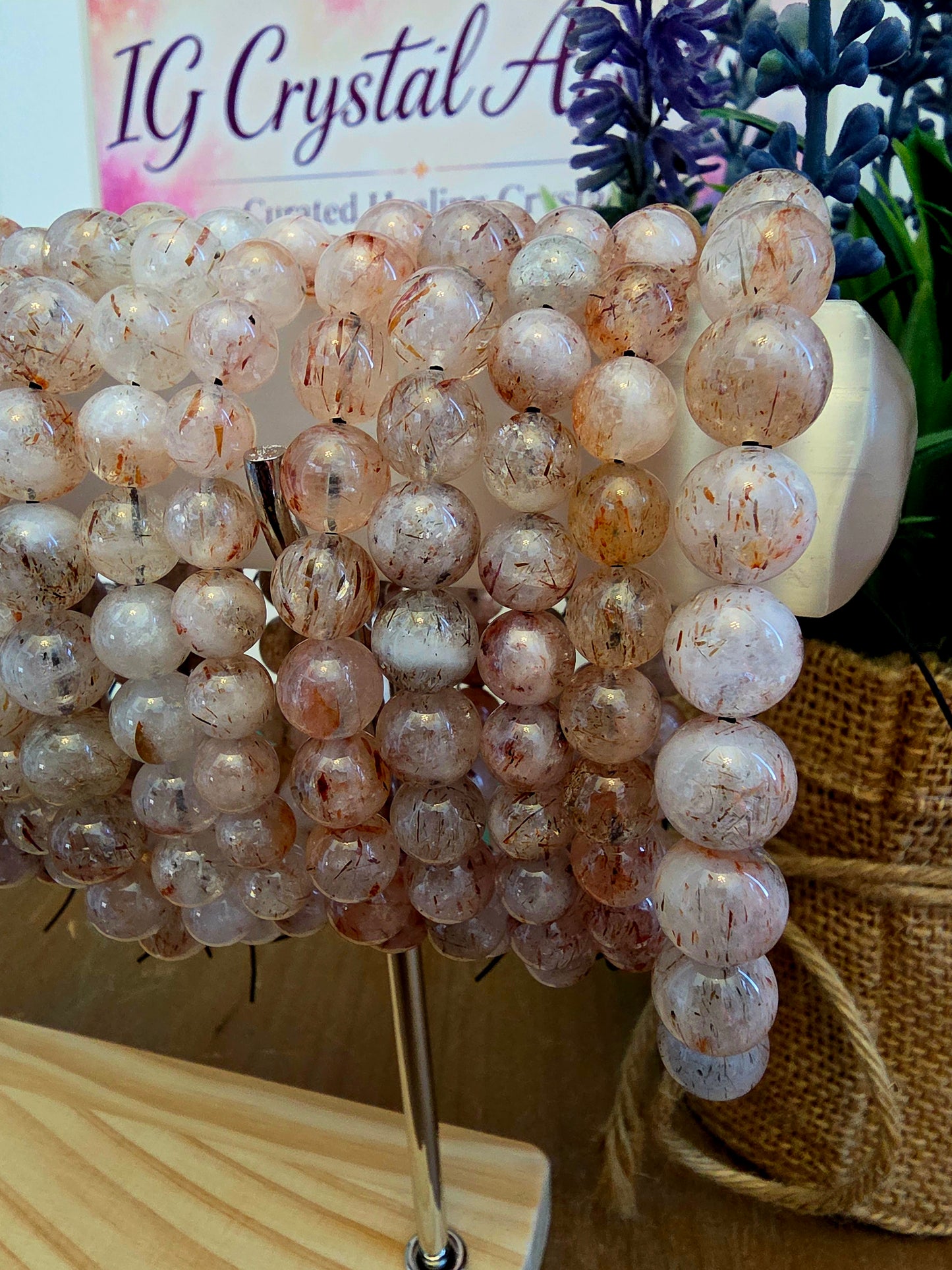 Natural Included Quartz Bracelet | Red & Copper Inclusion Quartz | Clear Gemstone Beaded Bracelet | Natural Stone Jewelry