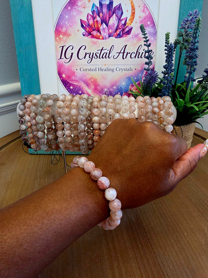 Natural Included Quartz Bracelet | Red & Copper Inclusion Quartz | Clear Gemstone Beaded Bracelet | Natural Stone Jewelry