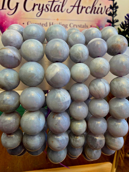 Natural Blue Lavender Crystal Beaded Bracelet | Polished Gemstone Stretch Bracelet | Blue Gray Stone Jewelry | IG Crystal Archive