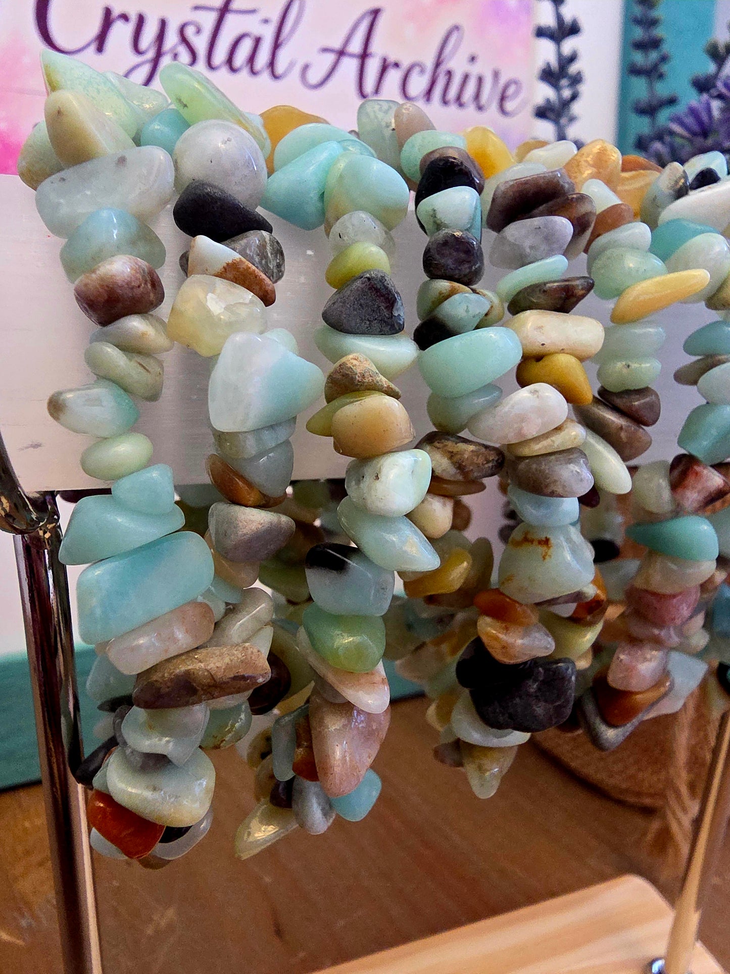 Natural Amazonite Chip Bracelet | Multicolor Blue Green Gemstone Stretch Bracelet | Boho Stone Jewelry